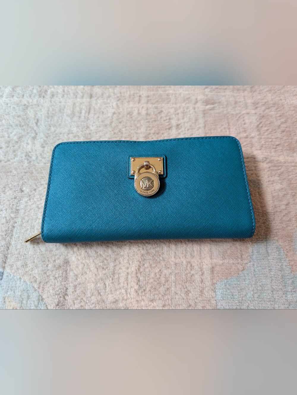 Michael Kors Teal Saffiano Leather Wallet with Gold Hardware